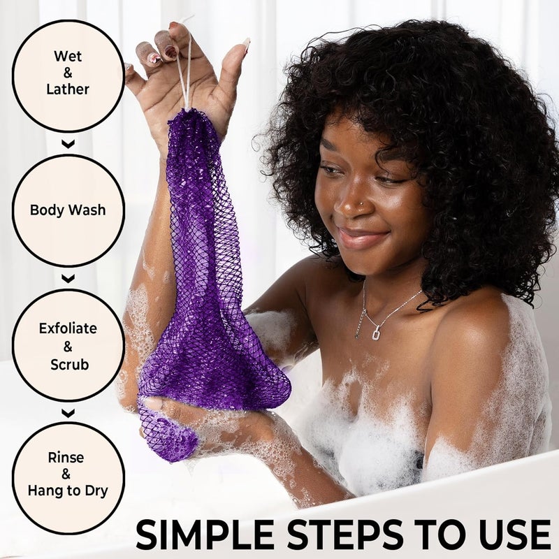 MINISENTIALS African Net Sponge Authentic - Real African Exfoliating Body Scrubber Sponge with Knots - Shower Washcloths for Exfoliator - Body Care Bathing Accessories - Image 3